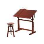 Mesa de dibujo vintage de madera con taburete