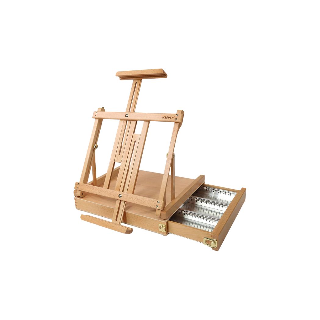 1 Caballete de sobremesa para artista con cajón forrado en metal - Imagen 1